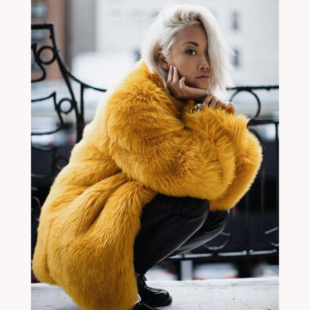 💥STUNNING💥GUESS FAUX FUR COAT in YELLOW HONEY GOLD - Picture 4 of 15